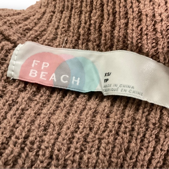 Free People Beach Sleeveless Sweater Sz XS Mock Neck Ribbed Knit Neutral Tan - Picture 8 of 10